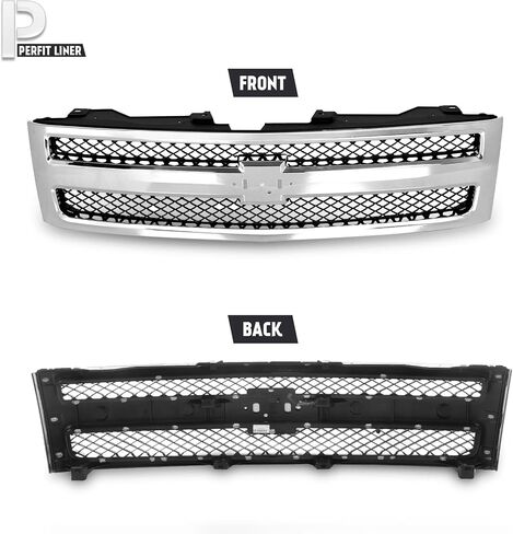 Perfit Liner Front Chrome Black Grille Grille مع توفير شعار متوافق مع 2007-2013 شيفروليه سيلفرادو 1500 بيك آب شاحنة تناسب GM1200572 25810707 in Kuwait