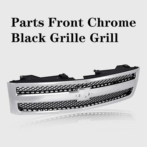 Perfit Liner Front Chrome Black Grille Grille مع توفير شعار متوافق مع 2007-2013 شيفروليه سيلفرادو 1500 بيك آب شاحنة تناسب GM1200572 25810707 in Kuwait