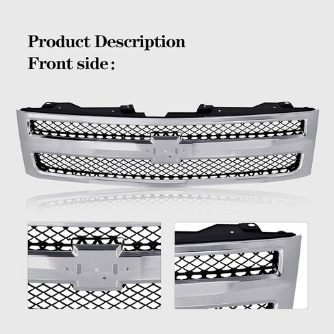 Perfit Liner Front Chrome Black Grille Grille مع توفير شعار متوافق مع 2007-2013 شيفروليه سيلفرادو 1500 بيك آب شاحنة تناسب GM1200572 25810707 in Kuwait