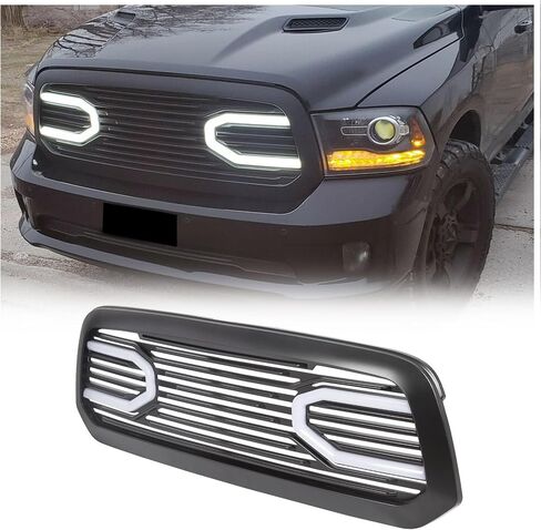 Hecasa Front Big Horn Grille Grille Shell متوافق مع 2013-2018 Dodge RAM 1500 (W/Light) Black in Saudi Arabia
