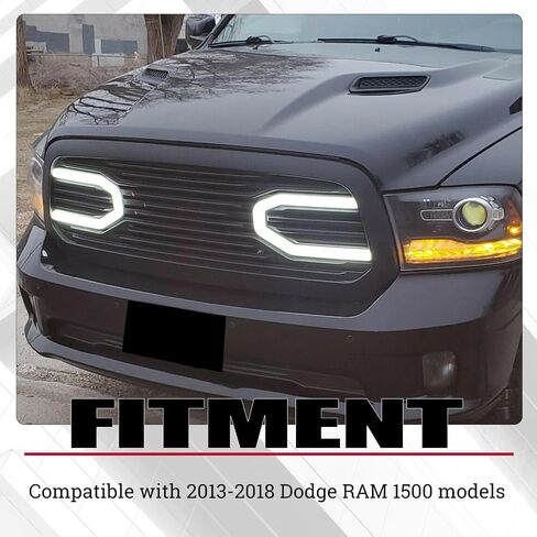 Hecasa Front Big Horn Grille Grille Shell متوافق مع 2013-2018 Dodge RAM 1500 (W/Light) Black in Saudi Arabia