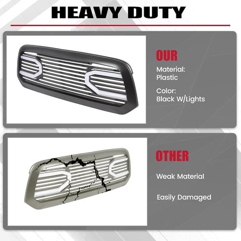 Hecasa Front Big Horn Grille Grille Shell متوافق مع 2013-2018 Dodge RAM 1500 (W/Light) Black in Saudi Arabia