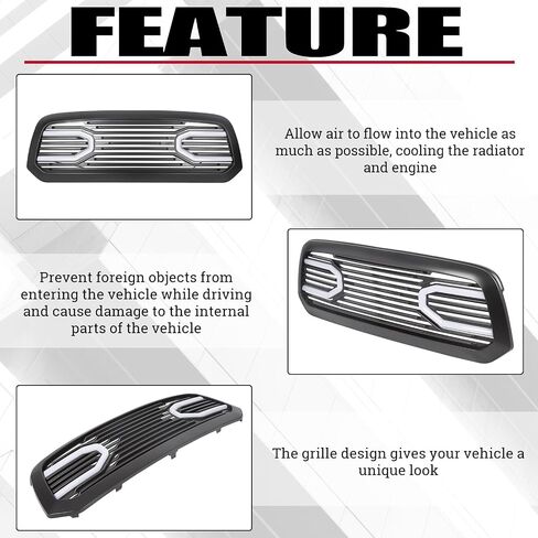 Hecasa Front Big Horn Grille Grille Shell متوافق مع 2013-2018 Dodge RAM 1500 (W/Light) Black in Saudi Arabia