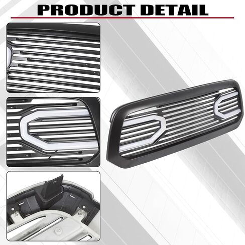 Hecasa Front Big Horn Grille Grille Shell متوافق مع 2013-2018 Dodge RAM 1500 (W/Light) Black in Saudi Arabia