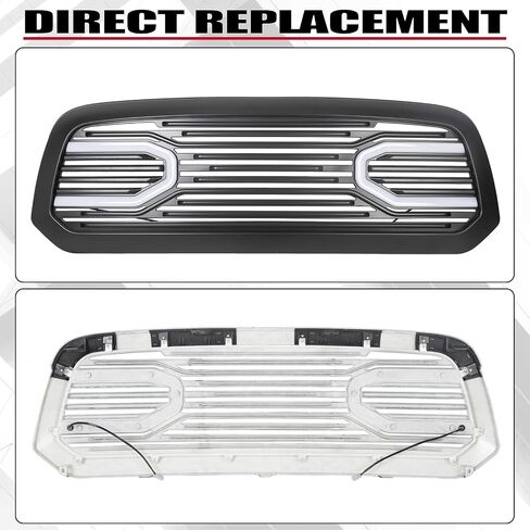 Hecasa Front Big Horn Grille Grille Shell متوافق مع 2013-2018 Dodge RAM 1500 (W/Light) Black in Saudi Arabia