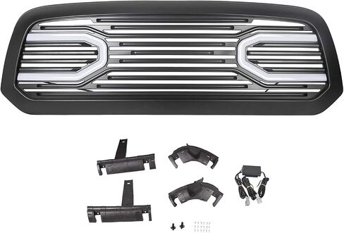 Hecasa Front Big Horn Grille Grille Shell متوافق مع 2013-2018 Dodge RAM 1500 (W/Light) Black in Saudi Arabia
