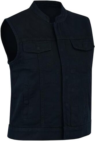 Daniel Smart Women Denim Vest Scoop Collar Design Black Jean Motorcycle Vest with Inside Carry Pocket in Saudi Arabia