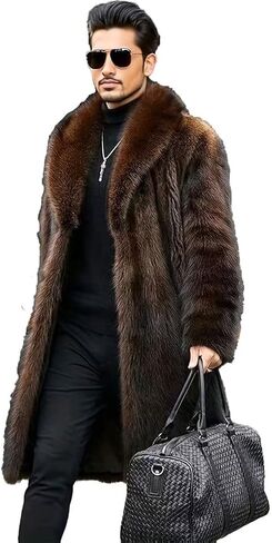 FTIMILD Men's Long Faux Fur Coat Single Breasted Warm Winter Trench Coat Fluffy Thick Overcoat in Kuwait