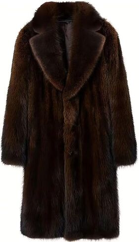 FTIMILD Men's Long Faux Fur Coat Single Breasted Warm Winter Trench Coat Fluffy Thick Overcoat in Kuwait