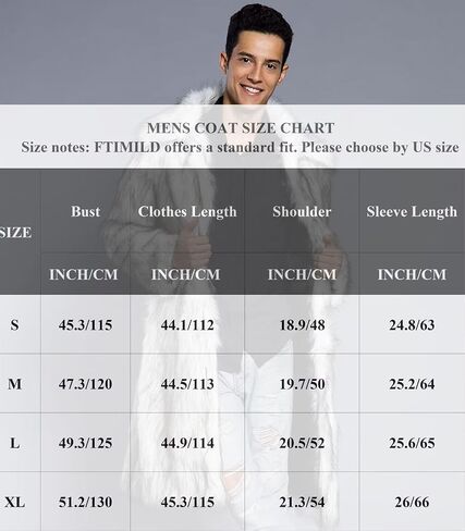 FTIMILD Men's Long Faux Fur Coat Single Breasted Warm Winter Trench Coat Fluffy Thick Overcoat in Kuwait