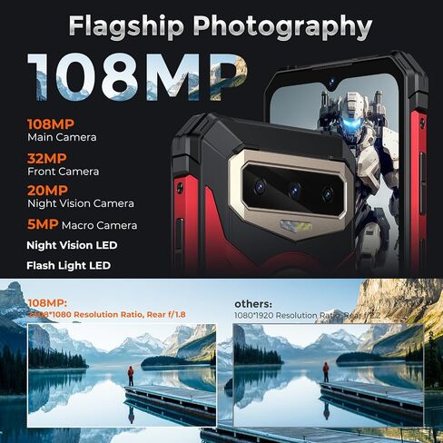 FOSSIBOT F102 هاتف ذكي متين غير مقفل، MTK Helio G99 20GB+256GB كاميرا 108 ميجابكسل 16500 مللي أمبير بطارية كبيرة 33 وات 120 هرتز 6.58 بوصة FHD+ عرض 495LM ضوء تخييم IP68/IP69K رؤية ليلية 4G ثنائي الشريحة NFC OTG GPS in Saudi Arabia
