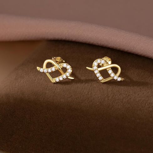 Reffeer Solid 925 Sterling Silver Cz infinity Heart Stud أقراط للنساء في سن المراهقة حب القلب الأقراط in Saudi Arabia