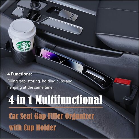 Dual Slot Car Seat Gap Organizer with Cup Holder, Universal Auto Gap Filler Strip 2 Pack with Seat Belt Holes, Carseat Side Gap Guard Spacer Accessories to Fill The Space Between Front Seat & Console in Kuwait