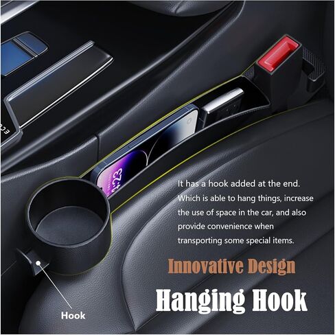 Dual Slot Car Seat Gap Organizer with Cup Holder, Universal Auto Gap Filler Strip 2 Pack with Seat Belt Holes, Carseat Side Gap Guard Spacer Accessories to Fill The Space Between Front Seat & Console in Kuwait