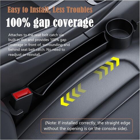 Dual Slot Car Seat Gap Organizer with Cup Holder, Universal Auto Gap Filler Strip 2 Pack with Seat Belt Holes, Carseat Side Gap Guard Spacer Accessories to Fill The Space Between Front Seat & Console in Kuwait