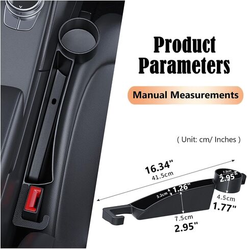 Dual Slot Car Seat Gap Organizer with Cup Holder, Universal Auto Gap Filler Strip 2 Pack with Seat Belt Holes, Carseat Side Gap Guard Spacer Accessories to Fill The Space Between Front Seat & Console in Kuwait