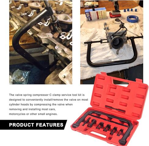 Valve Spring Compressor C Clamp Service Kit, Valve Spring Clamp with Collet Pusher Adapters Extension Rods, Auto Compression C-Clamp Kit for Motorcycle ATV Car Small Engines in Saudi Arabia