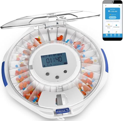 Adamson TimelyMed Smart Pill Dispenser Machine with Alarm + WiFi App Monitoring + 28 Day Medicine Dispenser + Automatic Pill Dispenser for Elderly with Alarm & Alzheimers Care + Lock Key + NEW 2024 in Saudi Arabia