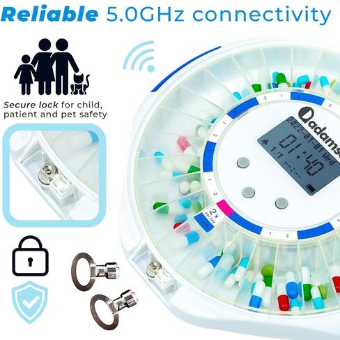 Adamson TimelyMed Smart Pill Dispenser Machine with Alarm + WiFi App Monitoring + 28 Day Medicine Dispenser + Automatic Pill Dispenser for Elderly with Alarm & Alzheimers Care + Lock Key + NEW 2024 in Saudi Arabia