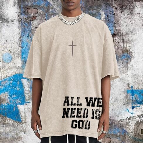 Christian Shirts for Men Inspirational God Faith Jesus Tshirts Oversized Vintage Cross Graphic Tees Acid Wash Tops in Kuwait
