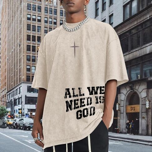 Christian Shirts for Men Inspirational God Faith Jesus Tshirts Oversized Vintage Cross Graphic Tees Acid Wash Tops in Kuwait