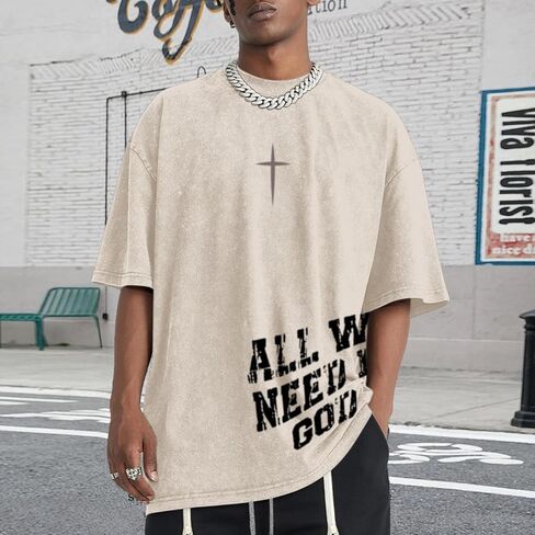 Christian Shirts for Men Inspirational God Faith Jesus Tshirts Oversized Vintage Cross Graphic Tees Acid Wash Tops in Kuwait