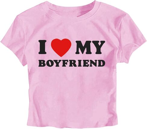 I Love My Boyfriend Cropped T-Shirt I Heart My Boyfriend y2k Crop Top in Saudi Arabia