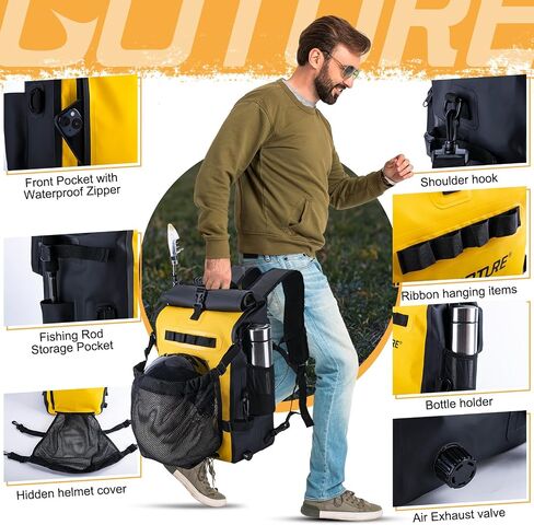 Goture 3 في 1 حقيبة دراجة 25 لتر، حقيبة ظهر للدراجة، 500D PVC، حقيبة ظهر للدراجة خضراء مع جيب شبكي قابل للتخزين، سلال مقاومة للماء للدراجات والتجديف بالكاياك وركوب القوارب وصيد الأسماك in Saudi Arabia