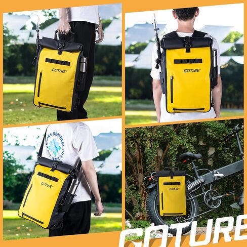 Goture 3 في 1 حقيبة دراجة 25 لتر، حقيبة ظهر للدراجة، 500D PVC، حقيبة ظهر للدراجة خضراء مع جيب شبكي قابل للتخزين، سلال مقاومة للماء للدراجات والتجديف بالكاياك وركوب القوارب وصيد الأسماك in Saudi Arabia