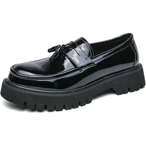 Mens Leather Slip-On Platform Dress Tassels Loafers Non-Slip Low Top Round Toe Chunky Penny Shoes for Business Casual Dress Prom Party in Saudi Arabia