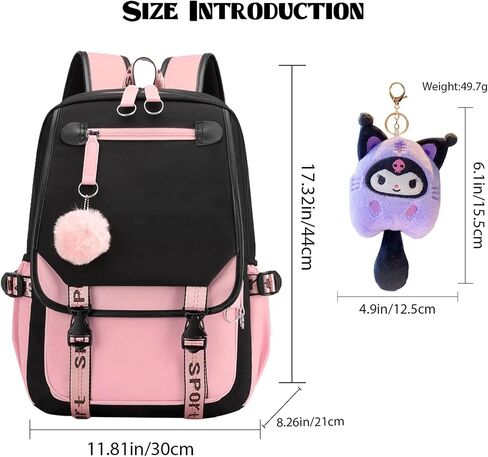 Cute Anime Backpack Kawaii Casual Daypacks Travel Bag Black Pink with USB Charging Port in Saudi Arabia