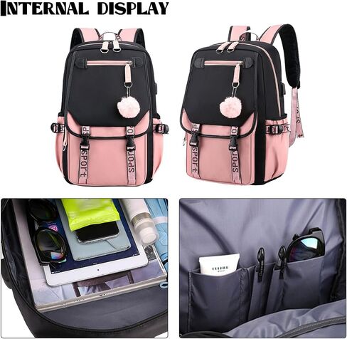 Cute Anime Backpack Kawaii Casual Daypacks Travel Bag Black Pink with USB Charging Port in Saudi Arabia