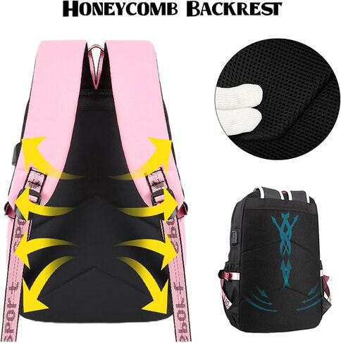 Cute Anime Backpack Kawaii Casual Daypacks Travel Bag Black Pink with USB Charging Port in Saudi Arabia