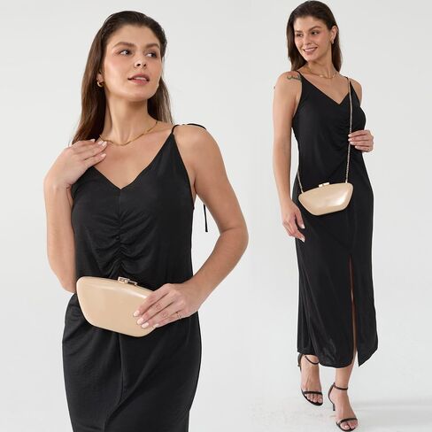 Hoxis Graty Patent Patent Leather Leather Bag Bag Bag مع حافظة نسائية قابلة للفصل لحفل حفل زفاف حفلة موسيقية in Saudi Arabia