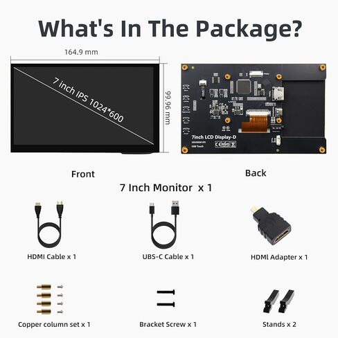 شاشة iPitsBit Raspbemry Pi، شاشة LCD 7 بوصة 1024x600 لـ Raspbery Pi 5 4 3B 2B B4، BB أسود، Banana Pi، Windov/s 10/8/7. سائق مجاني in Saudi Arabia