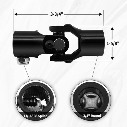13/16 "-36 spline x 3/4" جولة سوداء توجيه عمود مفصل Universal واحد u المفصل ، الطول الإجمالي: 96 مم (3-3/4 ") in Saudi Arabia