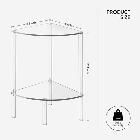 طاولة Eglaf Acrylic Triangle نهاية - 3 طبقات زاوية جانبية - طاولة زاوية صغيرة لغرفة المعيشة ، غرفة النوم ، الحمام - 11.8 '' L x 11.8 '' W x 26 '' H in Saudi Arabia