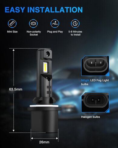 Nilight EF2 880 LED LED FOG Light Lights ، 250 ٪ Brightness ، 6000K Cool White ، 1: 1 Mini Size Halogen Placement ، 885/893/899 LED FOG Light Drl Kit ، Pack of 2 in Saudi Arabia
