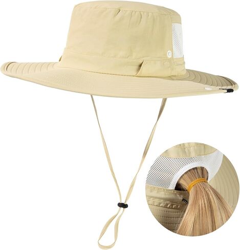 TOP-EX Women’s Wide Brim Sun Hat with Ponytail Hole UV 50 Summer Beach Sunhat for Fishing Hiking Outdoor Cooling Mesh in Kuwait