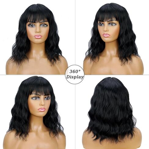 Light Blue Wig with Bangs Soft Short Bob Wigs for Women Synthetic Shoulder Length Women's Wigs for Costumes Cosplay HalloweenDaily (Light Blue) in Saudi Arabia
