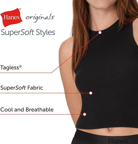 Hanes Women's Original Racerback ، حزمة 2 عبوة ، Comfywear SuperSoft Rib Congled Top Loungwear Pack in Saudi Arabia