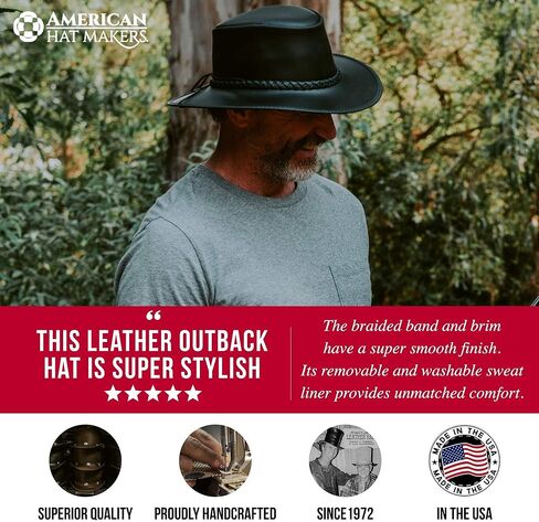 American Hat Makers Midnight Rider Bravo Leather Cowboy Hat for Men & Women Weatherproof Boho Hat in Kuwait
