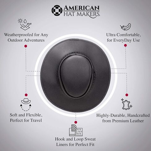 American Hat Makers Midnight Rider Bravo Leather Cowboy Hat for Men & Women Weatherproof Boho Hat in Kuwait