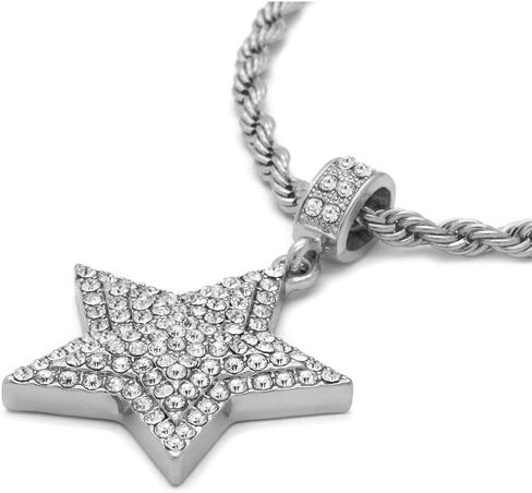 14k Gold Silver Plated Star Pendant Iced Cubic Zirconia Hip Hop Pendant & 4mm 24" Rope Chain Necklace in Saudi Arabia