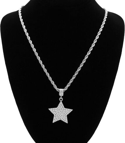 14k Gold Silver Plated Star Pendant Iced Cubic Zirconia Hip Hop Pendant & 4mm 24" Rope Chain Necklace in Saudi Arabia
