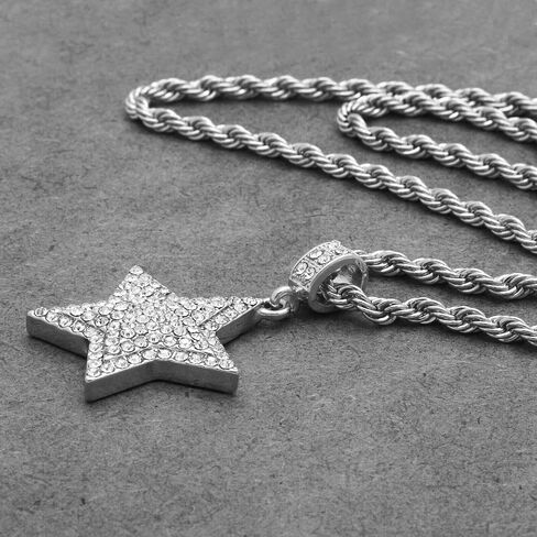 14k Gold Silver Plated Star Pendant Iced Cubic Zirconia Hip Hop Pendant & 4mm 24" Rope Chain Necklace in Saudi Arabia
