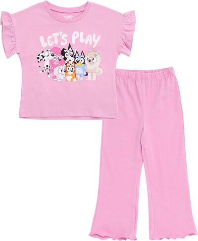 Bluey Girls T-Shirt and Ribbed Flare Leggings Outfit Set Toddler to Big Kid Sizes (2T - 10-12) in Saudi Arabia