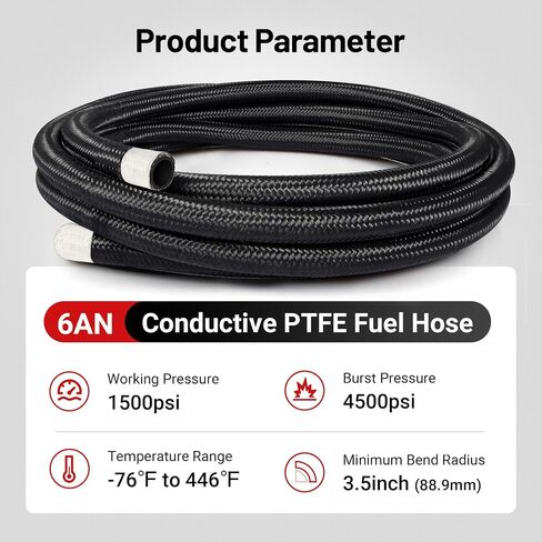 EVIL ENERGY Conductive 6AN PTFE Fuel Line Kit, Antistatic E85 Nylon Braided PTFE Fuel Hose kit 10FT AN6 Fuel Line Hose 5/16inch ID in Saudi Arabia