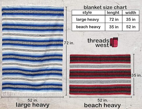Genuine Mexican Handwoven Blanket, Premium Large Heavyweight Falsa Blanket, Serape & Yoga Blanket | Beach Blanket | Throw Blanket | Picnic Blanket (Traditional, Cielo) in Saudi Arabia