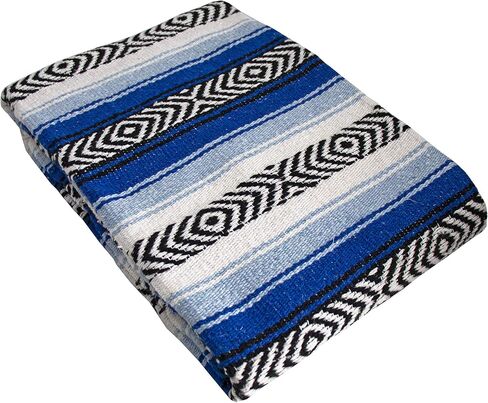 Genuine Mexican Handwoven Blanket, Premium Large Heavyweight Falsa Blanket, Serape & Yoga Blanket | Beach Blanket | Throw Blanket | Picnic Blanket (Traditional, Cielo) in Saudi Arabia